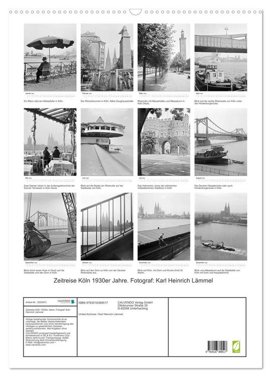 Produktbild: Zeitreise K&ouml;ln 1930er Jahre. Fotograf: Karl Heinrich L&auml;mmel (Wandkalender 2026 DIN A2 hoch), CALVENDO Monatskalender