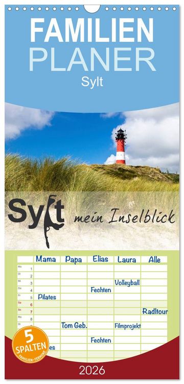 Produktbild: Familienplaner 2026 - Sylt mein Inselblick mit 5 Spalten (Wandkalender, 21 x 45 cm) CALVENDO
