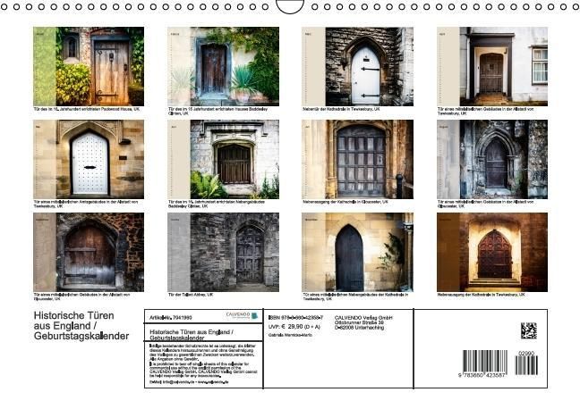 Produktbild: Historische T&uuml;ren aus England / Geburtstagskalender (Wandkalender immerw&auml;hrend DIN A3 quer)