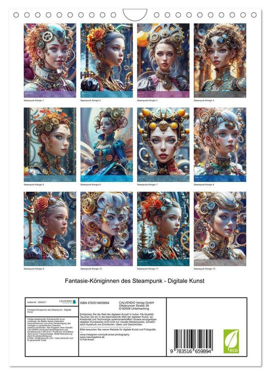 Produktbild: Fantasie-K&ouml;niginnen des Steampunk - Digitale Kunst (Wandkalender 2026 DIN A4 hoch), CALVENDO Monatskalender