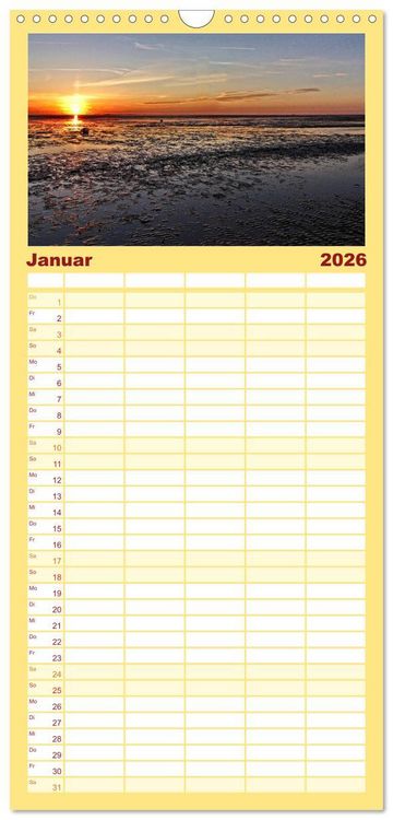 Produktbild: Familienplaner 2026 - Sonnenunterg&auml;nge, an der Nordseek&uuml;ste vor Cuxhaven mit 5 Spalten (Wandkalender, 21 x 45 cm) CALVENDO
