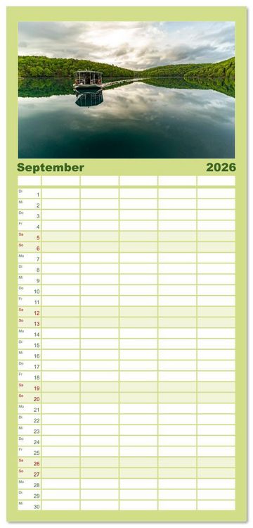 Produktbild: Familienplaner 2026 - Welterbe in Kroatien - Plitvicer Seen mit 5 Spalten (Wandkalender, 21 x 45 cm) CALVENDO