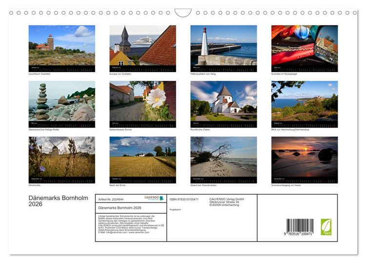 Produktbild: D&auml;nemarks Bornholm 2026 (Wandkalender 2026 DIN A3 quer), CALVENDO Monatskalender