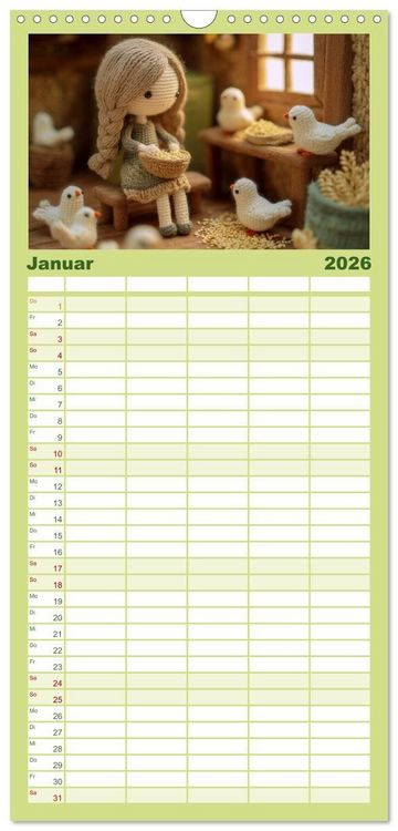 Produktbild: Familienplaner 2026 - Amigurumi M&auml;rchenstunde nach den Gebr&uuml;dern Grimm mit 5 Spalten (Wandkalender, 21 x 45 cm) CALVENDO