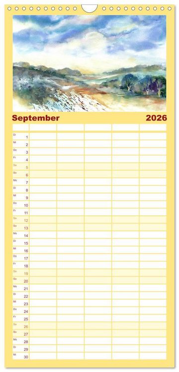 Produktbild: Familienplaner 2026 - Landschaft in Aquarell mit 5 Spalten (Wandkalender, 21 x 45 cm) CALVENDO
