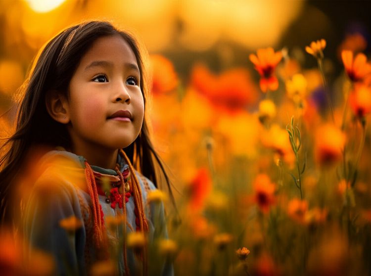 Produktbild: CALVENDO Puzzle Lebensfreude in Bl&uuml;te: Indianisches Kind im Blumenmeer | 2000 Teile Lege-Gr&ouml;&szlig;e 90x67cm Foto-Puzzle f&uuml;r gl&uuml;ckliche Stunden