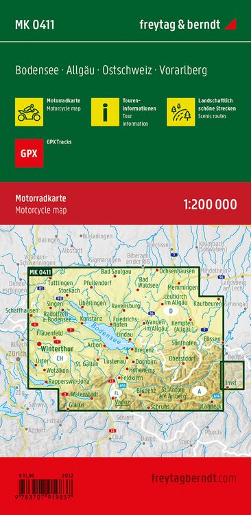 Produktbild: freytag & berndt Motorradkarte Bodensee 1:200.000