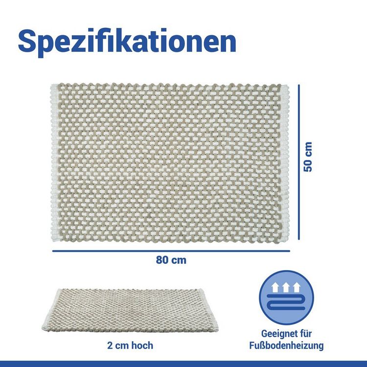 Produktbild: Badteppich Mod. Covelo Wei&szlig;-Beige, 50 x 80 cm, rutschfest und waschbar bis 30 &deg;C