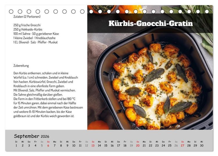 Produktbild: Rezepte f&uuml;r die Hei&szlig;luftfritteuse - vegetarisch, schnell und einfach (Tischkalender 2026 DIN A5 quer), CALVENDO Monatskalender