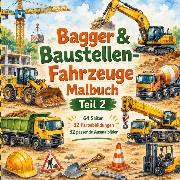 Produktbild: Bagger & Baustellen-Fahrzeuge Malbuch Teil 2