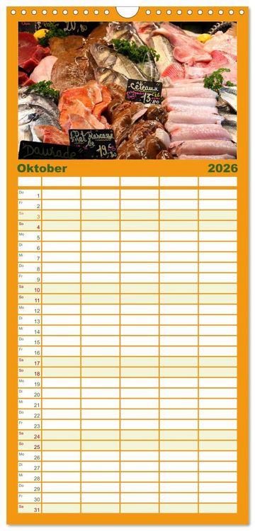 Produktbild: Familienplaner 2026 - Markttag in Frankreich mit 5 Spalten (Wandkalender, 21 x 45 cm) CALVENDO