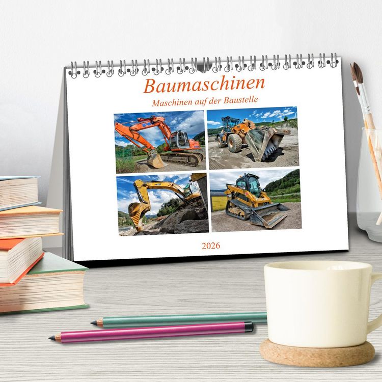 Produktbild: Baumaschinen - Maschinen auf der Baustelle (Tischkalender 2026 DIN A5 quer), CALVENDO Monatskalender