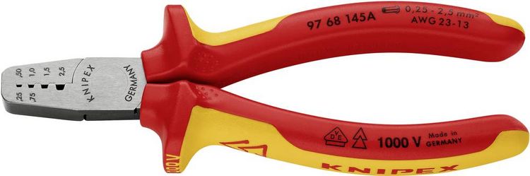 Produktbild: Knipex 97 68 145A Crimpzange Aderendh&uuml;lsen 0.25 bis 2.5mm&sup2;