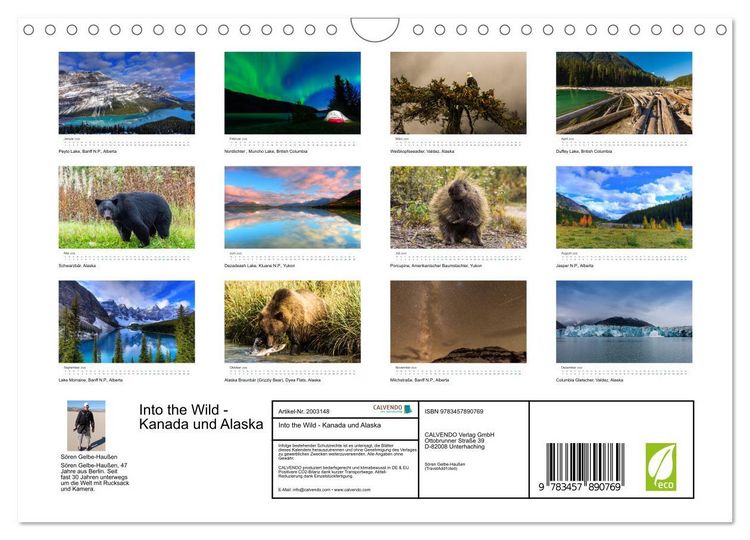 Produktbild: Into the Wild - Kanada und Alaska (Wandkalender 2026 DIN A4 quer), CALVENDO Monatskalender