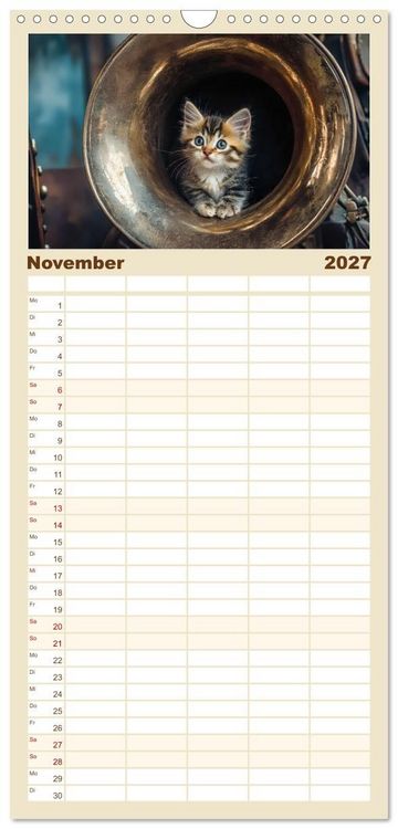 Produktbild: Familienplaner 2027 - Miau-sikalische Momente mit 5 Spalten (Wandkalender, 21 x 45 cm) CALVENDO