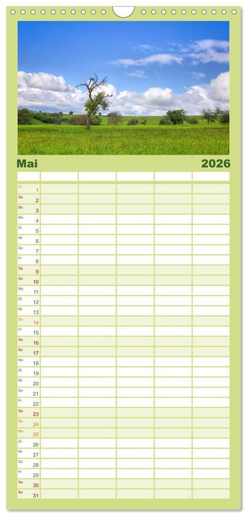 Produktbild: Familienplaner 2026 - Farbenfrohe Heimat mit 5 Spalten (Wandkalender, 21 x 45 cm) CALVENDO