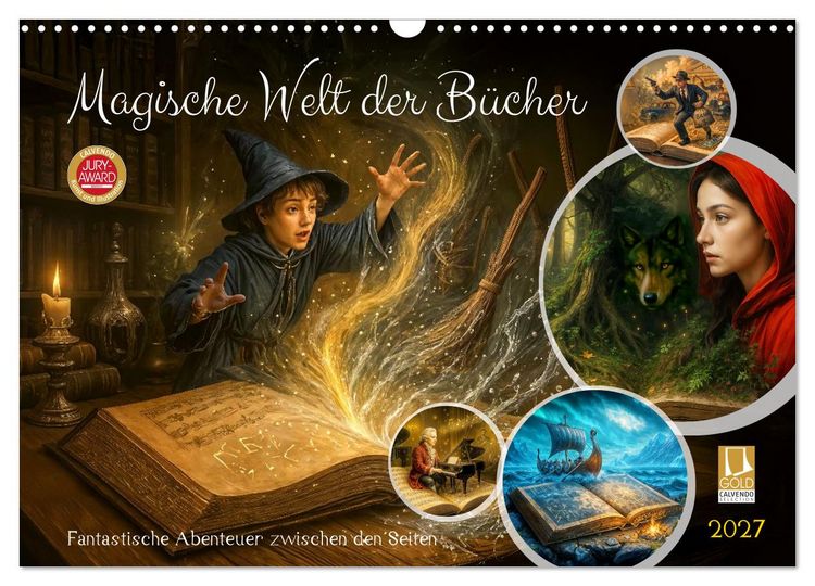 Produktbild: Magische Welt der B&uuml;cher - Fantastische Abenteuer zwischen den Seiten (Wandkalender 2027 DIN A3 quer), CALVENDO Monatskalender