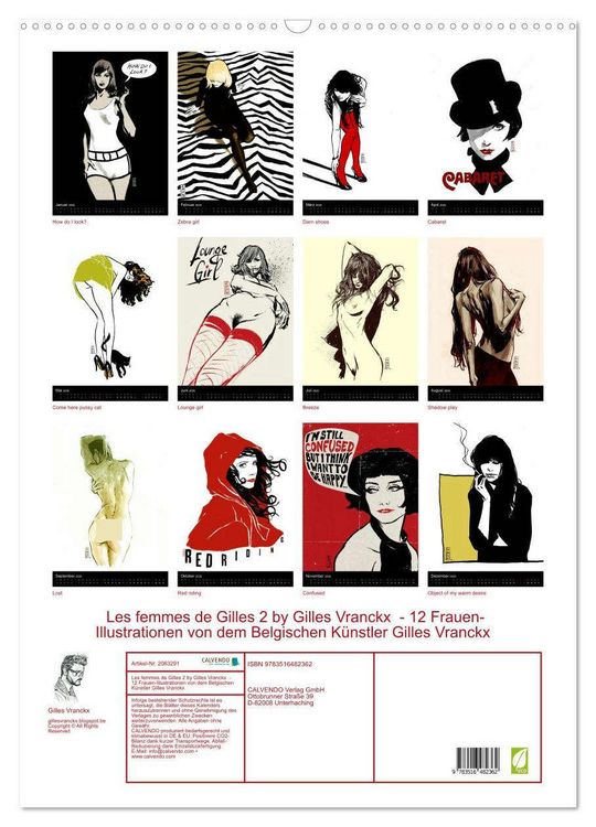 Produktbild: Les femmes de Gilles 2 by Gilles Vranckx - 12 Frauen-Illustrationen von dem Belgischen K&uuml;nstler Gilles Vranckx (Wandkalender 2026 DIN A2 hoch), CALVENDO Monatskalender