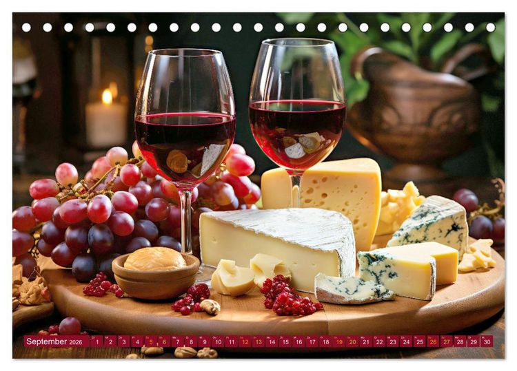 Produktbild: Gourmet K&auml;se - und Weingenuss (Tischkalender 2026 DIN A5 quer), CALVENDO Monatskalender