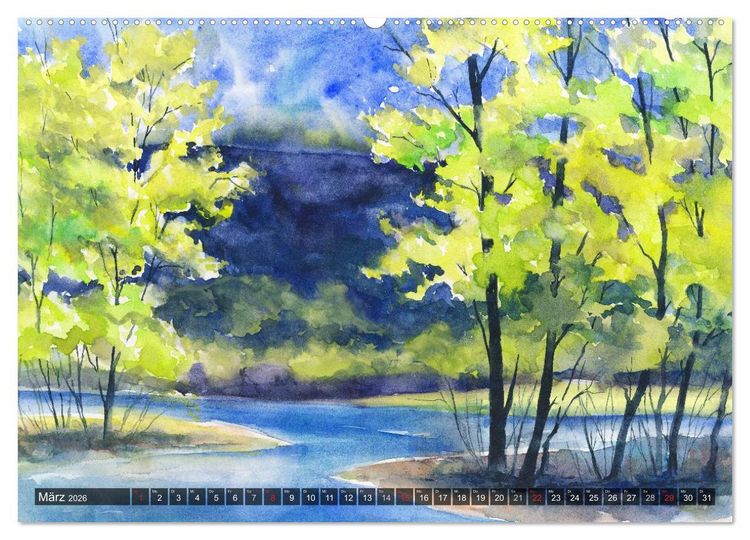 Produktbild: Landschaft in Aquarell (hochwertiger Premium Wandkalender 2026 DIN A2 quer), Kunstdruck in Hochglanz