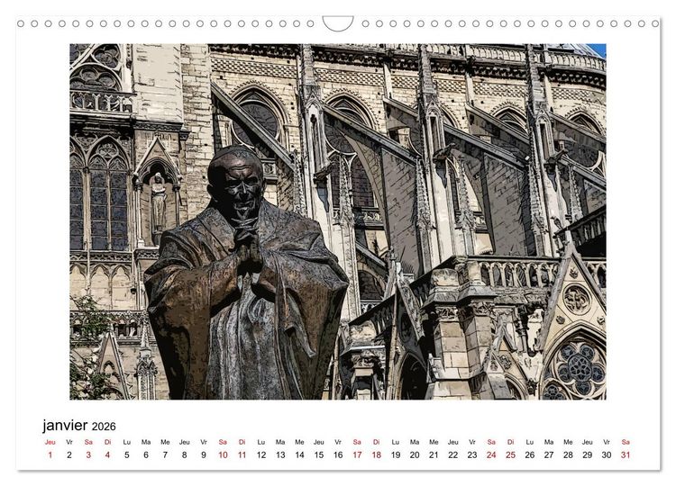 Produktbild: Notre-Dame de Paris en Cartoon (Calendrier mural 2026 DIN A3 vertical), CALVENDO calendrier mensuel