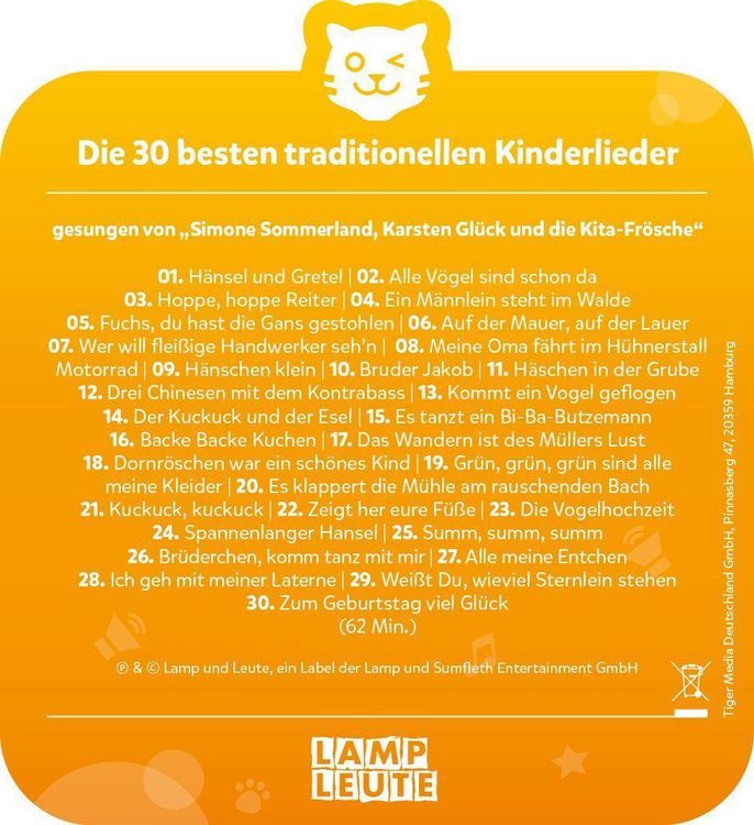 Produktbild: tigercard - Die 30 besten traditionellen Kinderlieder