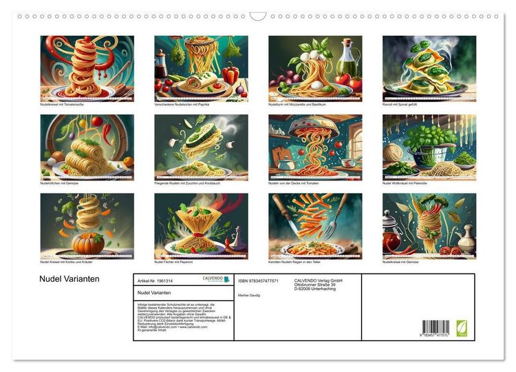 Produktbild: Nudel Varianten (Wandkalender 2026 DIN A2 quer), CALVENDO Monatskalender