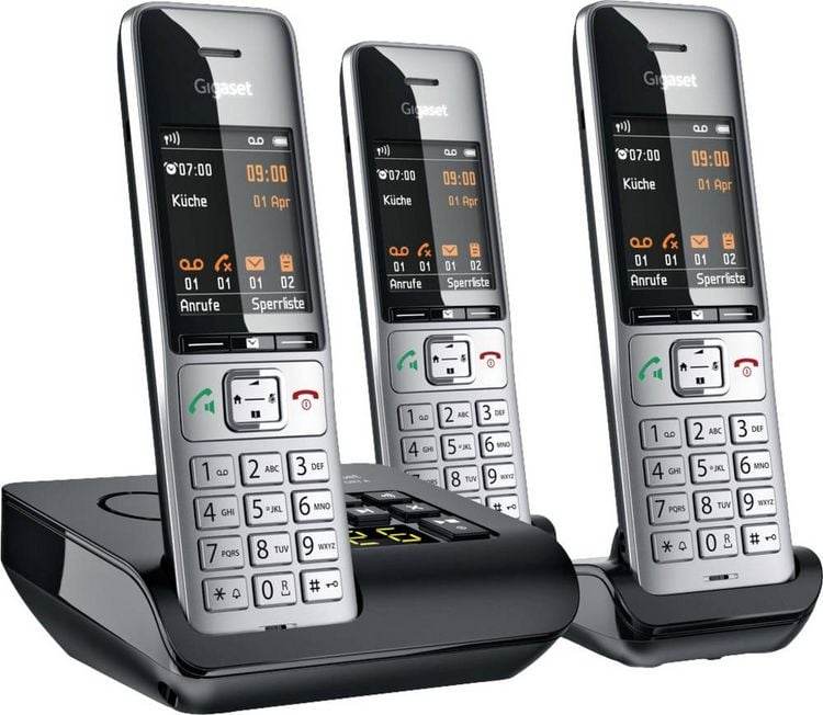 Produktbild: Gigaset COMFORT 500A trio DECT, GAP Schnurloses Telefon analog Babyphone, Freisprechen, f&uuml;r H&ouml;rger&auml;te kompatibel, Headsetanschluss, inkl. Mobiltei
