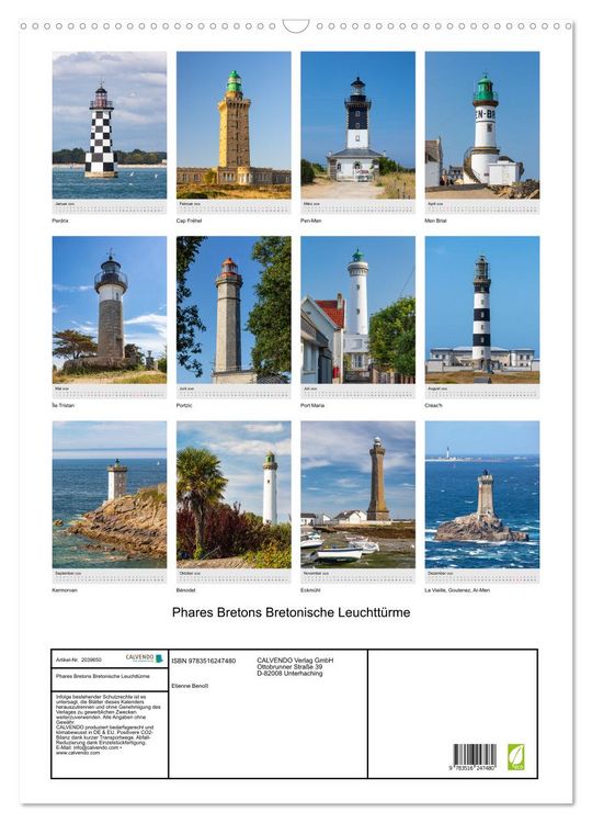 Produktbild: Phares Bretons Bretonische Leuchtt&uuml;rme (Wandkalender 2026 DIN A2 hoch), CALVENDO Monatskalender