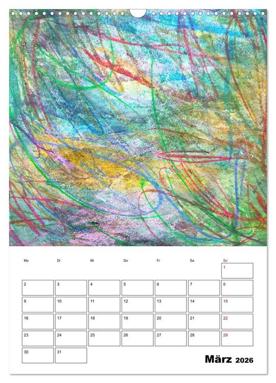 Produktbild: Ungeb&auml;ndigt frei - Abstrakte Malerei - dynamische Linien in leuchtenden Farbr&auml;umen (Wandkalender 2026 DIN A3 hoch), CALVENDO Monatskalender
