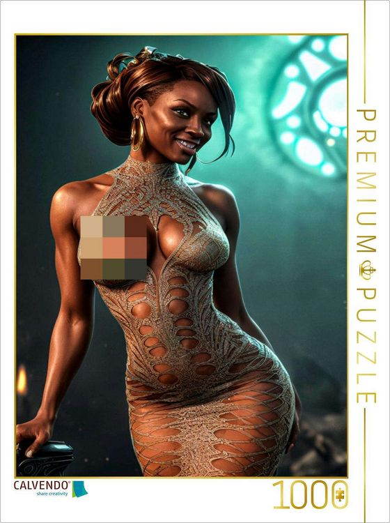Produktbild: CALVENDO Puzzle Jacanda tr&auml;gt hochgeschlossenes Kleid mit inspirierenden Auslassungen. | 1000 Teile Lege-Gr&ouml;&szlig;e 64x48cm Foto-Puzzle f&uuml;r gl&uuml;ckliche Stunden