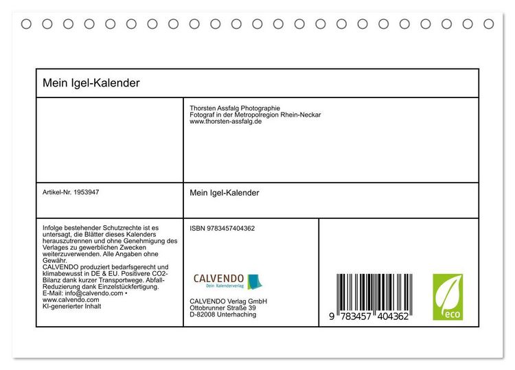 Produktbild: Mein Igel-Kalender (Tischkalender 2026 DIN A5 quer), CALVENDO Monatskalender