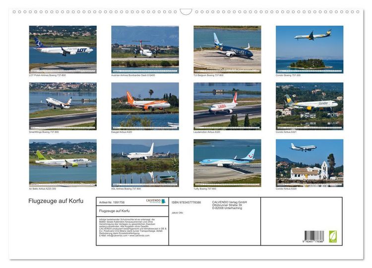 Produktbild: Flugzeuge auf Korfu (Wandkalender 2026 DIN A2 quer), CALVENDO Monatskalender