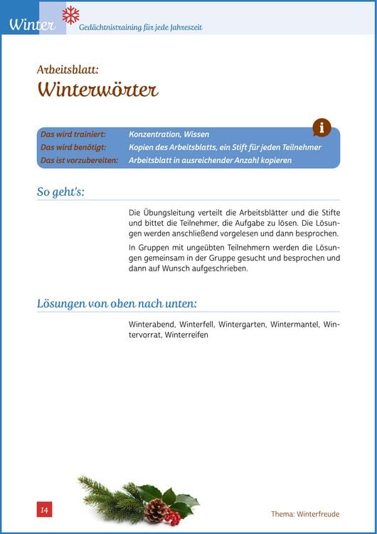 Produktbild: Ged&auml;chtnistraining Senioren - Ged&auml;chtnistraining f&uuml;r jede Jahreszeit: Winter. Spielerisches Ged&auml;chtnistraining f&uuml;r Senioren. Auch mit Demenz.