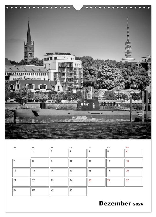Produktbild: HAMBURG Monochrome Ansichten (Wandkalender 2026 DIN A3 hoch), CALVENDO Monatskalender