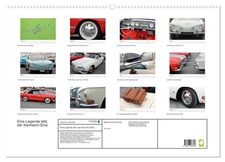Produktbild: Eine Legende lebt, der Karmann-Ghia (Wandkalender 2026 DIN A2 quer), CALVENDO Monatskalender
