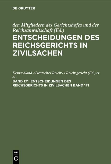 Produktbild: Entscheidungen des Reichsgerichts in Zivilsachen. Band 171