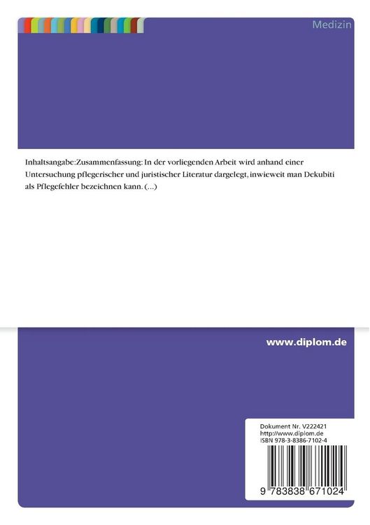 Produktbild: Dekubitus als Pflegefehler