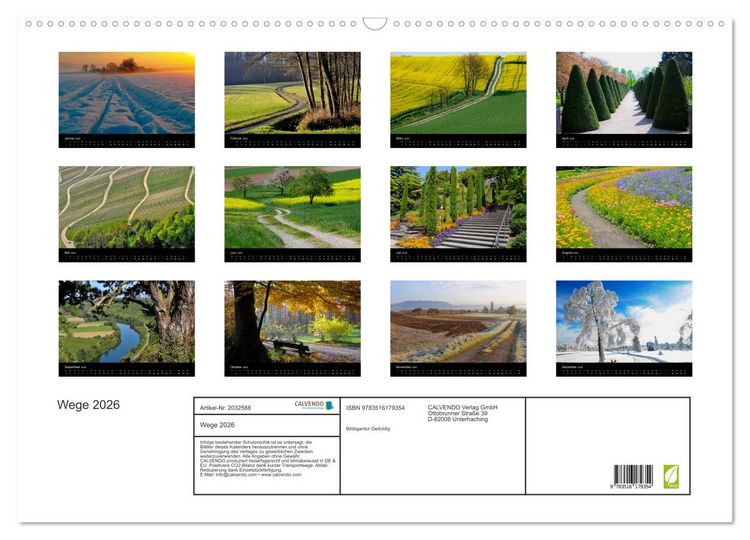 Produktbild: Wege 2026 (Wandkalender 2026 DIN A2 quer), CALVENDO Monatskalender