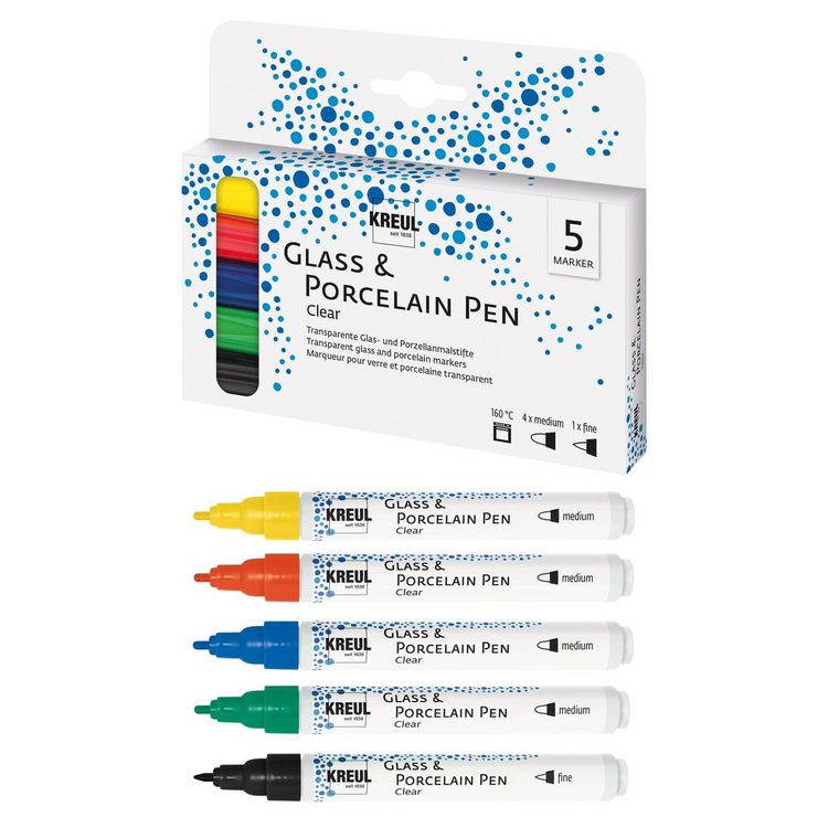 Produktbild: KREUL Glass & Porcelain Pen Clear 5 St&uuml;ck Kartonetui