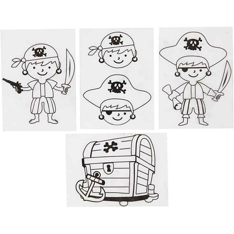 Produktbild: Creativ Company Plastikschrumpfplatten mit Motiven, Piraten, Blatt 10,5x14,5 cm, Dicke 0,3 mm, Matt transparent, 4 Blatt