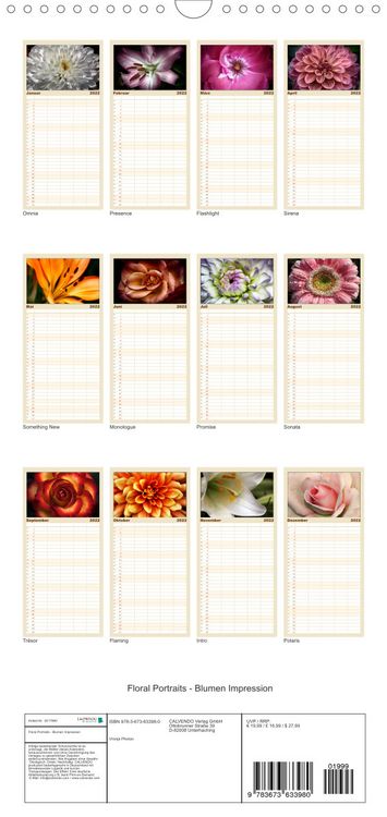 Produktbild: Familienplaner Floral Portraits - Blumen Impression (Wandkalender 2022 , 21 cm x 45 cm, hoch)