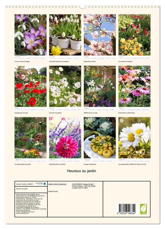 Produktbild: Heureux au jardin (Calendrier mural 2026 DIN A2 horizontal) calendrier de bureau