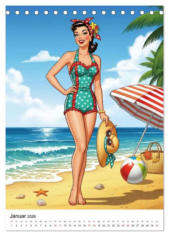 Produktbild: Charme & Kurven: Die Pin-ups der Golden 50s (Tischkalender 2026 DIN A5 hoch), CALVENDO Monatskalender