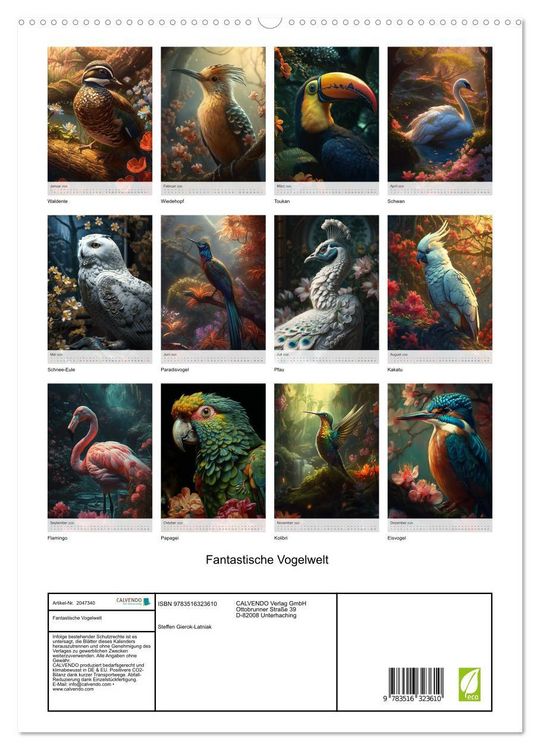 Produktbild: Fantastische Vogelwelt (hochwertiger Premium Wandkalender 2026 DIN A2 hoch), Kunstdruck in Hochglanz