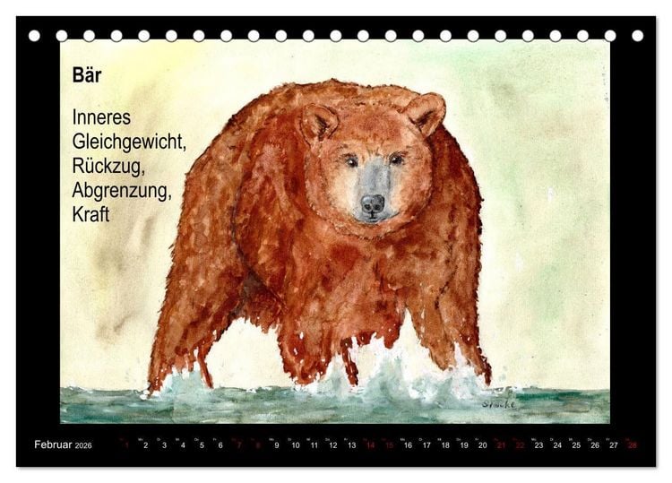 Produktbild: Krafttiere in Aquarell (Tischkalender 2026 DIN A5 quer), CALVENDO Monatskalender