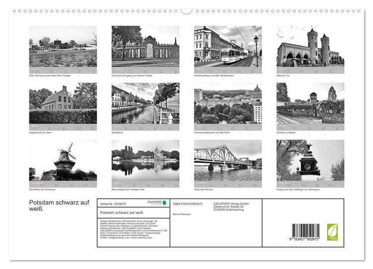 Produktbild: Potsdam schwarz auf wei&szlig; (hochwertiger Premium Wandkalender 2026 DIN A2 quer), Kunstdruck in Hochglanz