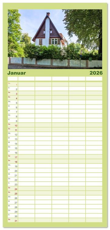 Produktbild: Familienplaner 2026 - Die Villenkolonie in Buchschlag mit 5 Spalten (Wandkalender, 21 x 45 cm) CALVENDO