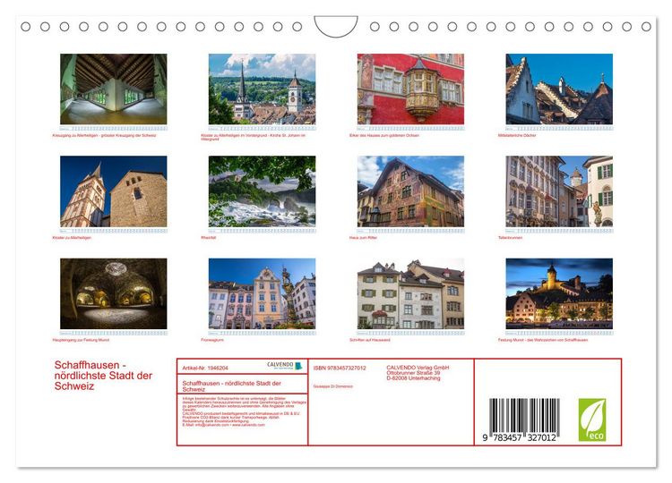 Produktbild: Schaffhausen - n&ouml;rdlichste Stadt der Schweiz (Wandkalender 2026 DIN A4 quer), CALVENDO Monatskalender