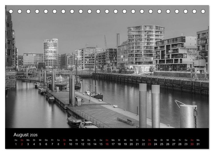 Produktbild: Hamburg monochrome Impressionen (Tischkalender 2026 DIN A5 quer), CALVENDO Monatskalender